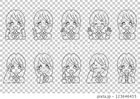 穿著西裝的年輕女性插圖集 - 僅限線條圖 123646455