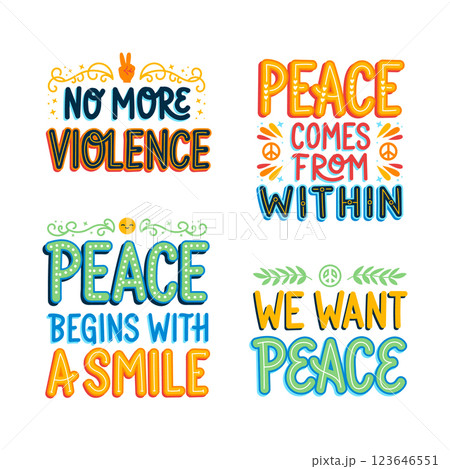 Colorful peace and love lettering stickers 123646551