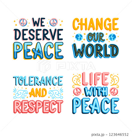 Colorful peace and love lettering stickers Colorful peace and love lettering stickers 123646552