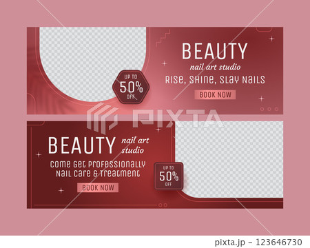 Nail salon horizontal banner template design Nail salon horizontal banner template design 123646730