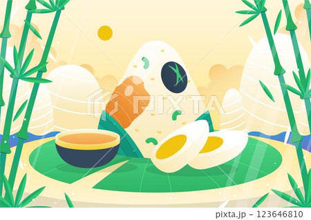 Hand drawn dragon boat's zongzi background 123646810