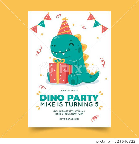 Hand drawn dinosaur birthday invitation Hand drawn dinosaur birthday invitation 123646822