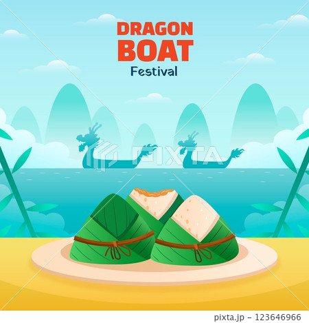 Gradient illustration for chinese dragon boat festival celebration 123646966