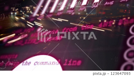 Image of financial data processing over cityscape 123647093