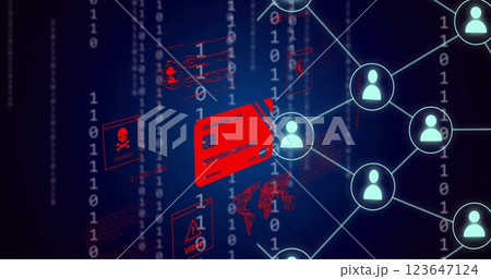 Image of credit cards, binary coding and data processing over dark background 123647124