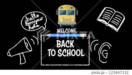 Image of back to school text over school items icons 123647132