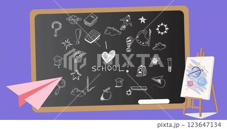 Image of i love school text over school items icons 123647134
