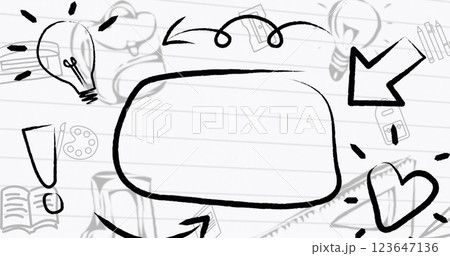 Image of speech bubble with copy space over school items icons 123647136