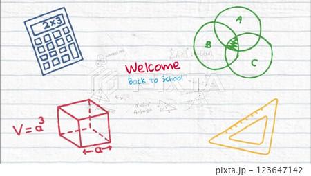 Image of back to school text over school items icons 123647142