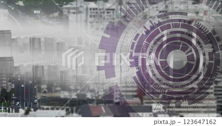 Image of scope and data processing over cityscape Image of scope and data processing over cityscape 123647162