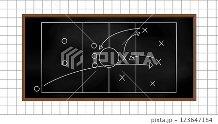 Image of sports field with tactics and strategy drawings on squared paper background Image of sports field with tactics and strategy drawings on squared paper background 123647184