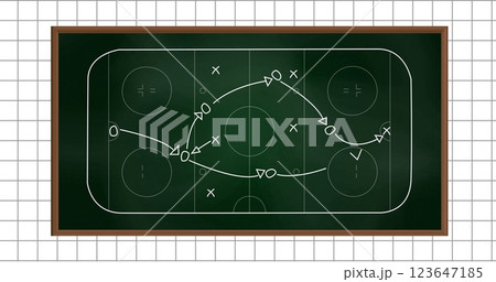 Image of ice hockey sports field with tactics and strategy drawings on squared paper background Image of ice hockey sports field with tactics and strategy drawings on squared paper background 123647185