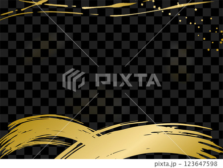 和風の金色の筆の線と市松模様の黒いベクター背景 123647598