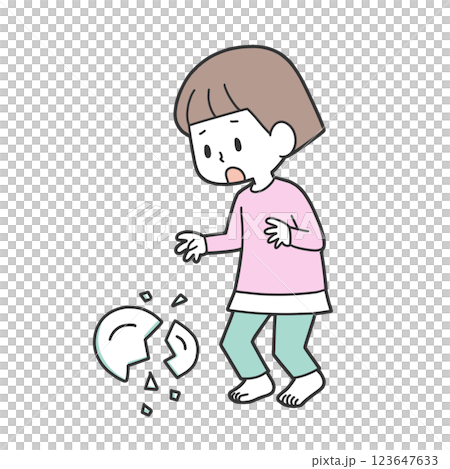 A girl who dropped and broke a plate 123647633