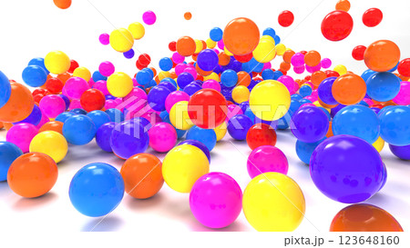 子供大好き転がるカラフルカラーボール CG 白バック 123648160