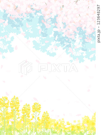 桜と春の空　菜の花畑 123648297