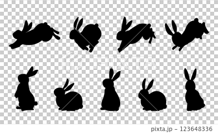 様々なポーズのウサギのシルエット 123648336
