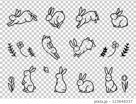 Simple and cute rabbit line drawing illustration (monochrome) 123648337