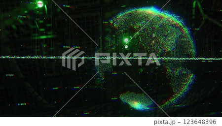 Glitch effect image over digital globe and cityscape background Glitch effect image over digital globe and cityscape background 123648396