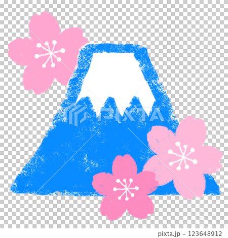 Simple illustration, crayon touch, Mount Fuji in cherry blossom season Simple illustration, crayon touch, Mount Fuji in cherry blossom season 123648912