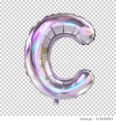 Holographic balloon alphabet letters with a metallic shine, perfect for celebrations and creative designs 123649083