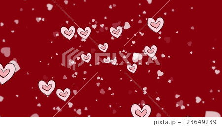Image of red hearts icons floating on red background Image of red hearts icons floating on red background 123649239