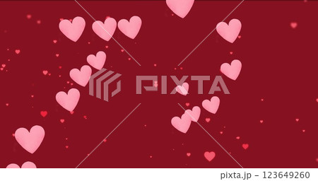 Image of pink hearts icons floating on red background 123649260