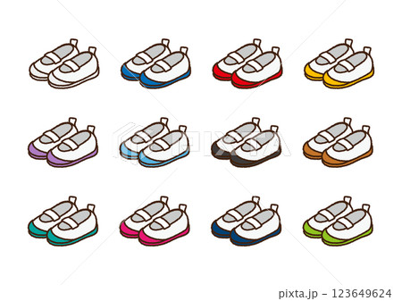 カラフルな上履きのイラストセット 123649624