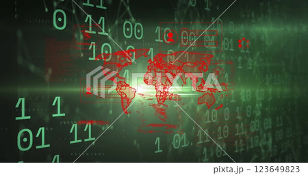 Image of world map, binary coding and data processing over computer servers 123649823