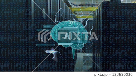 Image of ai text, human brain and data processing over computer servers 123650036