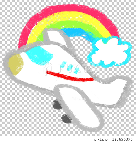 シンプルイラスト　クレヨンタッチ　飛行機の旅 123650370