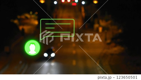 Chat message notification image over blurred city street at night 123650501