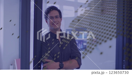 Image of financial data processing over caucasian businessman in office Image of financial data processing over caucasian businessman in office 123650730
