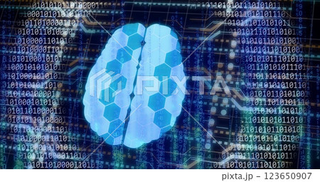 Image of digital brain with connections over binary coding Image of digital brain with connections over binary coding 123650907