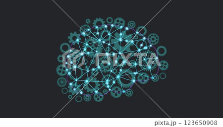 Image of digital brain of connections over cogs moving Image of digital brain of connections over cogs moving 123650908