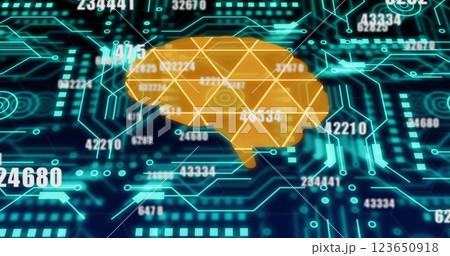 Image of digital brain with data processing over connections Image of digital brain with data processing over connections 123650918