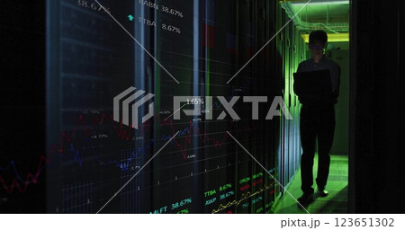 Image of data processing over asian male it engineer by computer servers 123651302