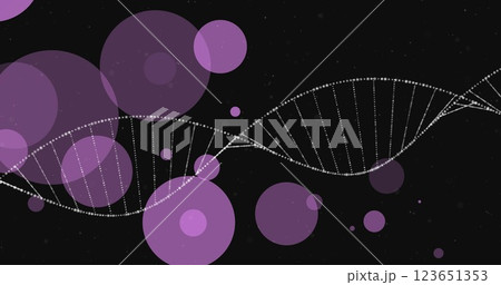 Image of dna strand spinning over glowing spots on dark background 123651353