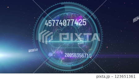 Image of data processing and scope scanning over cyber security text with padlock icon Image of data processing and scope scanning over cyber security text with padlock icon 123651361