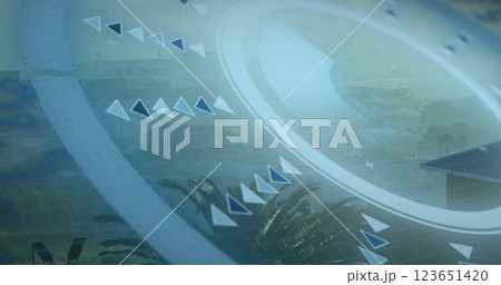 Image of scope scanning over cityscape Image of scope scanning over cityscape 123651420