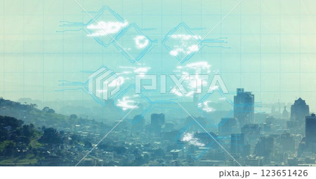 Image of security icons over cityscape Image of security icons over cityscape 123651426