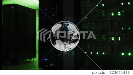 Image of globe and data processing over computer servers 123651458