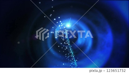 Image of glowing spots and trails of light moving on black background 123651732