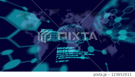Image of scientific data processing and human brains over dark background Image of scientific data processing and human brains over dark background 123652011