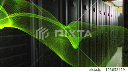 Image of green mesh and digital data processing over computer servers Image of green mesh and digital data processing over computer servers 123652429