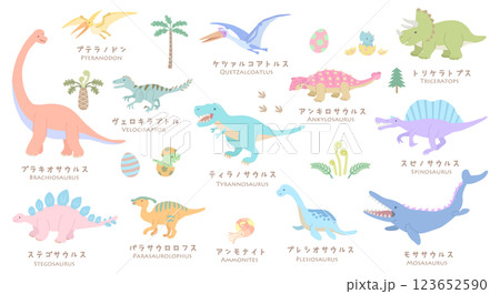 恐竜イラストセット　パステルカラー 123652590