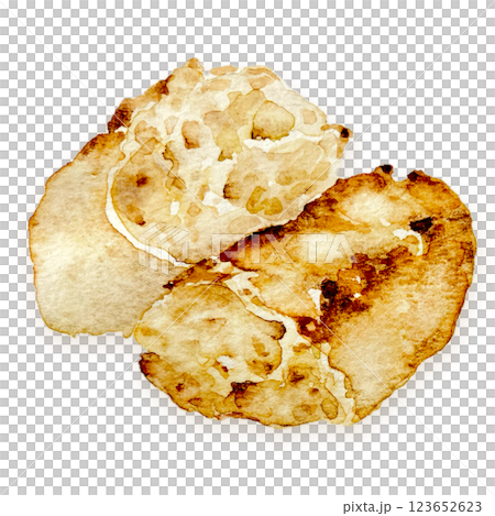 Torn whole wheat French bread hand-drawn by watercolor 123652623