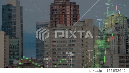 Image of financial data processing over cityscape Image of financial data processing over cityscape 123652642