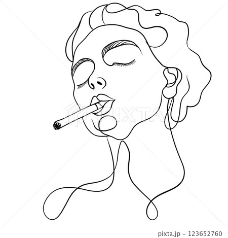 minimalist line drawing of woman smoking cigarette, showcasing elegance and calmness. artwork captures moment of introspection and style minimalist line drawing of woman smoking cigarette, showcasing elegance and calmness. artwork captures moment of introspection and style 123652760