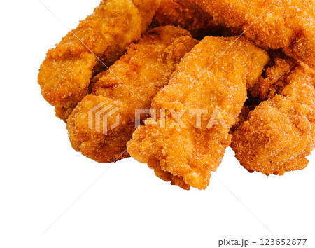 Crispy breaded chicken tenders isolated on white 123652877